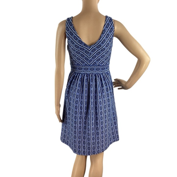 Maeve Anthropologie Blue Geometric Fit & Flare Dress Size 2 - Picture 5 of 7
